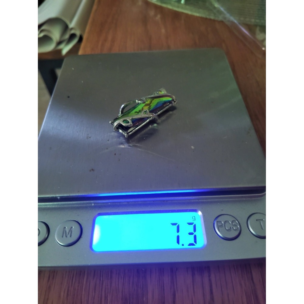 Iridescent Rainbow Crystal Rectangle Pendant Silver Tone Filigree Wrap Charm